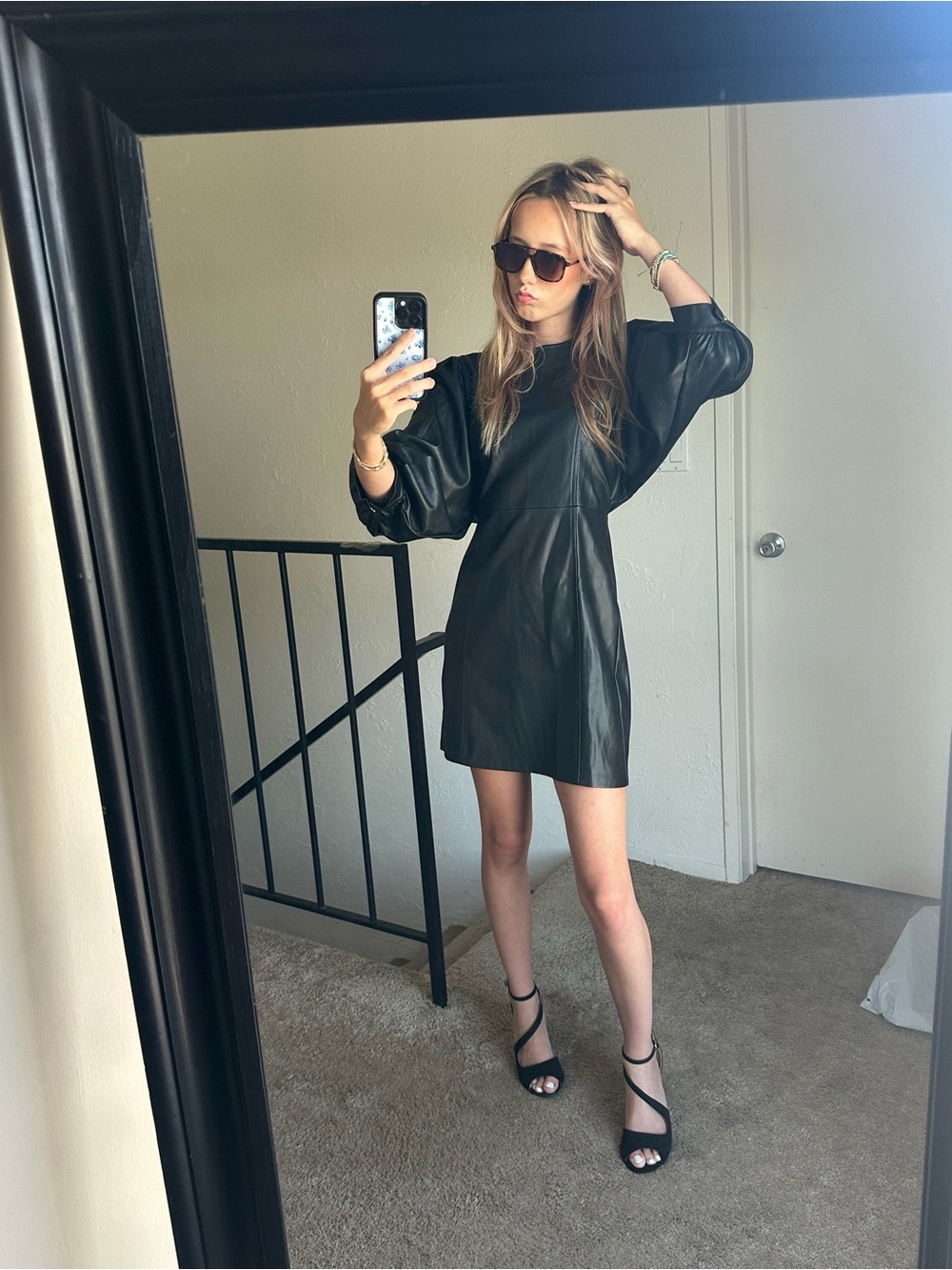 Black Puff-Sleeve Mini Dress - Sleek Modern Silhouette